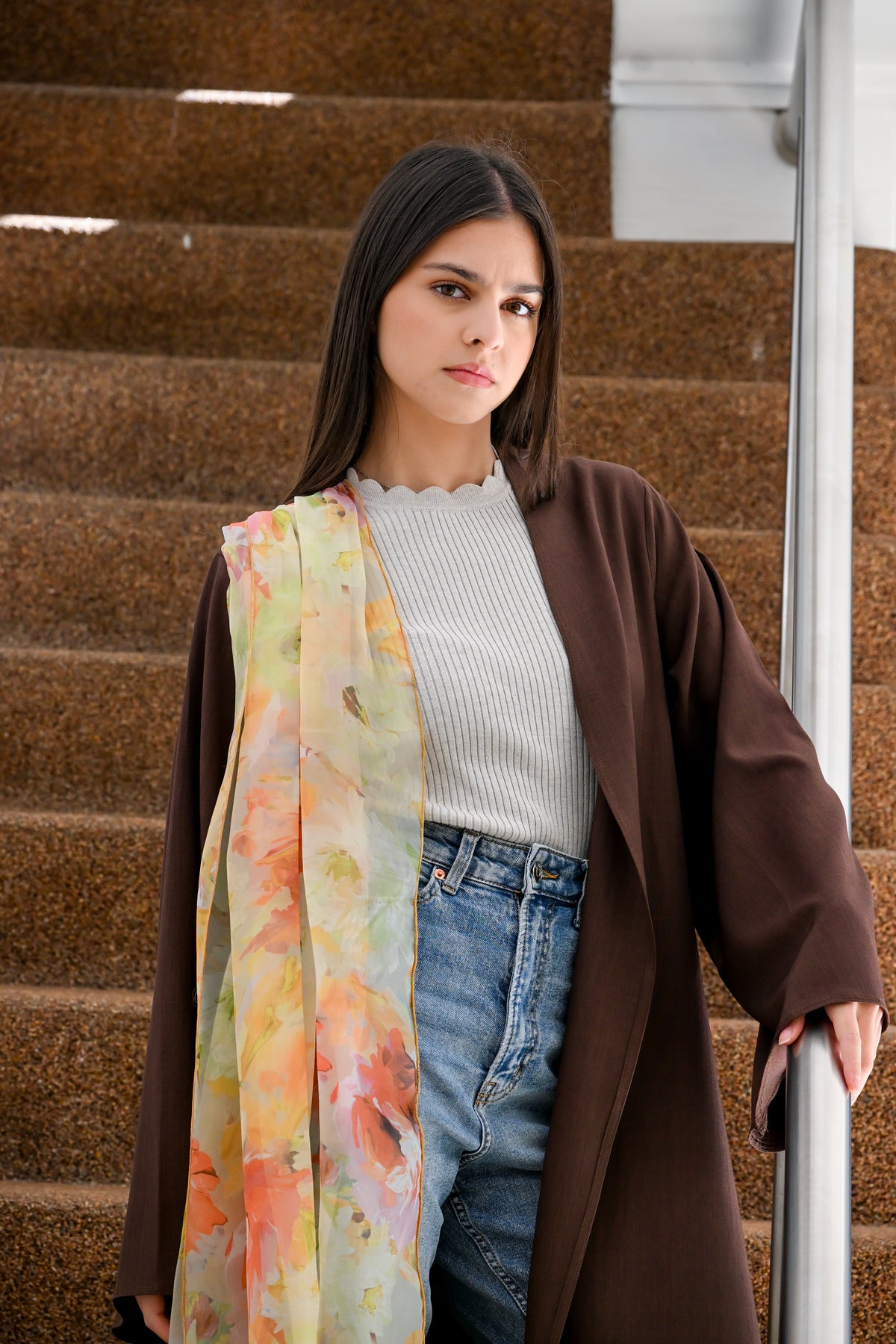 Brown Floral Abaya