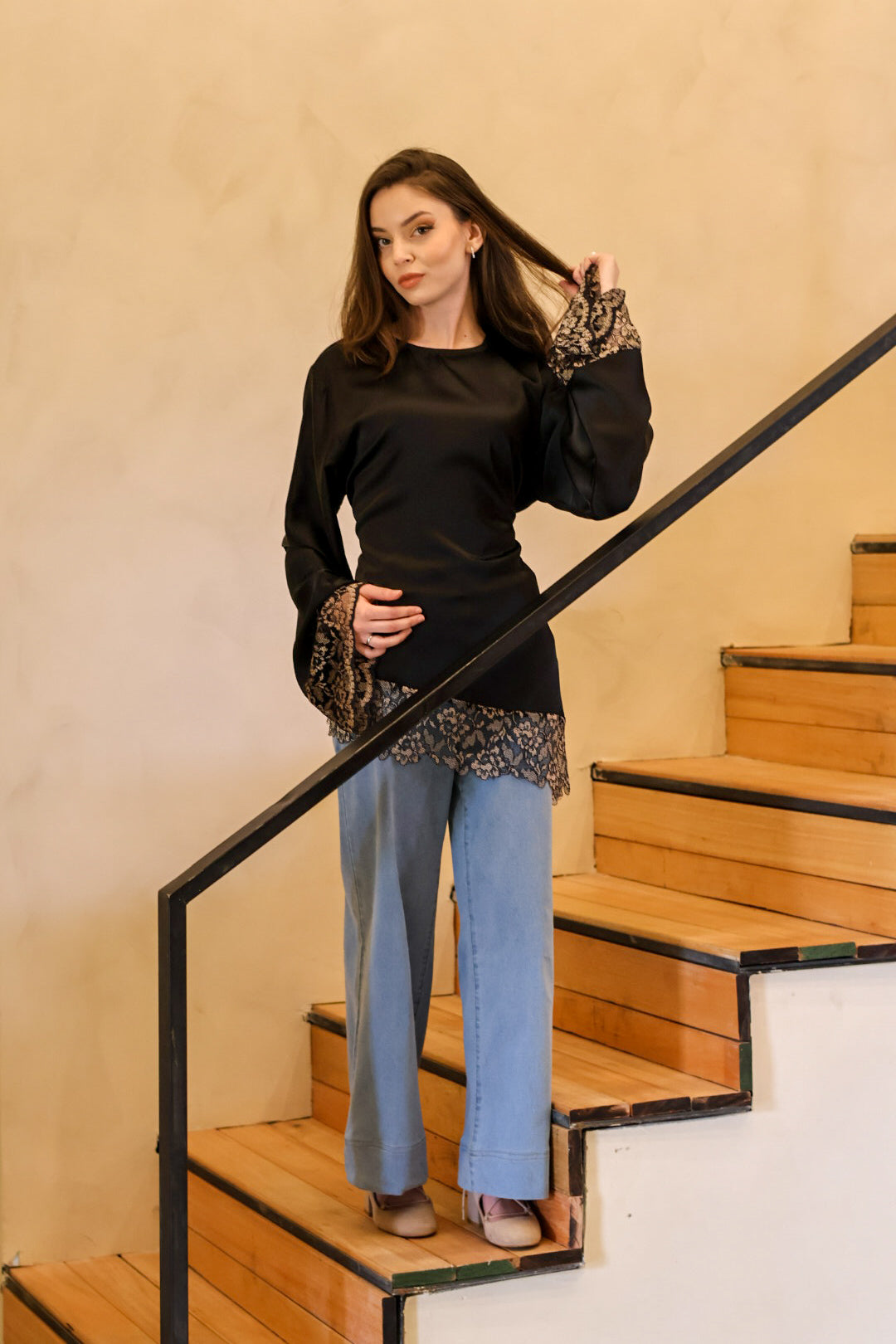 Black Lace Sleeve Top