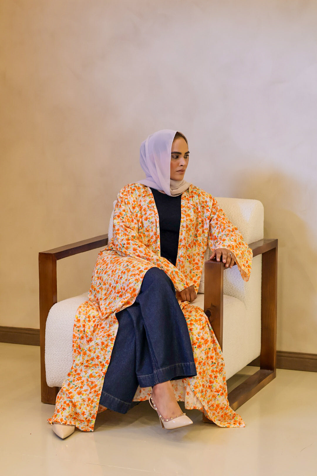 Orange Embroidered Abaya